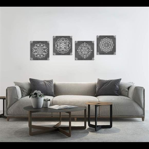 4 Pieces Flower Pattern Canvas Prints Mandala Boho Flower Abstrac 12x12inch - Picture 6 of 6